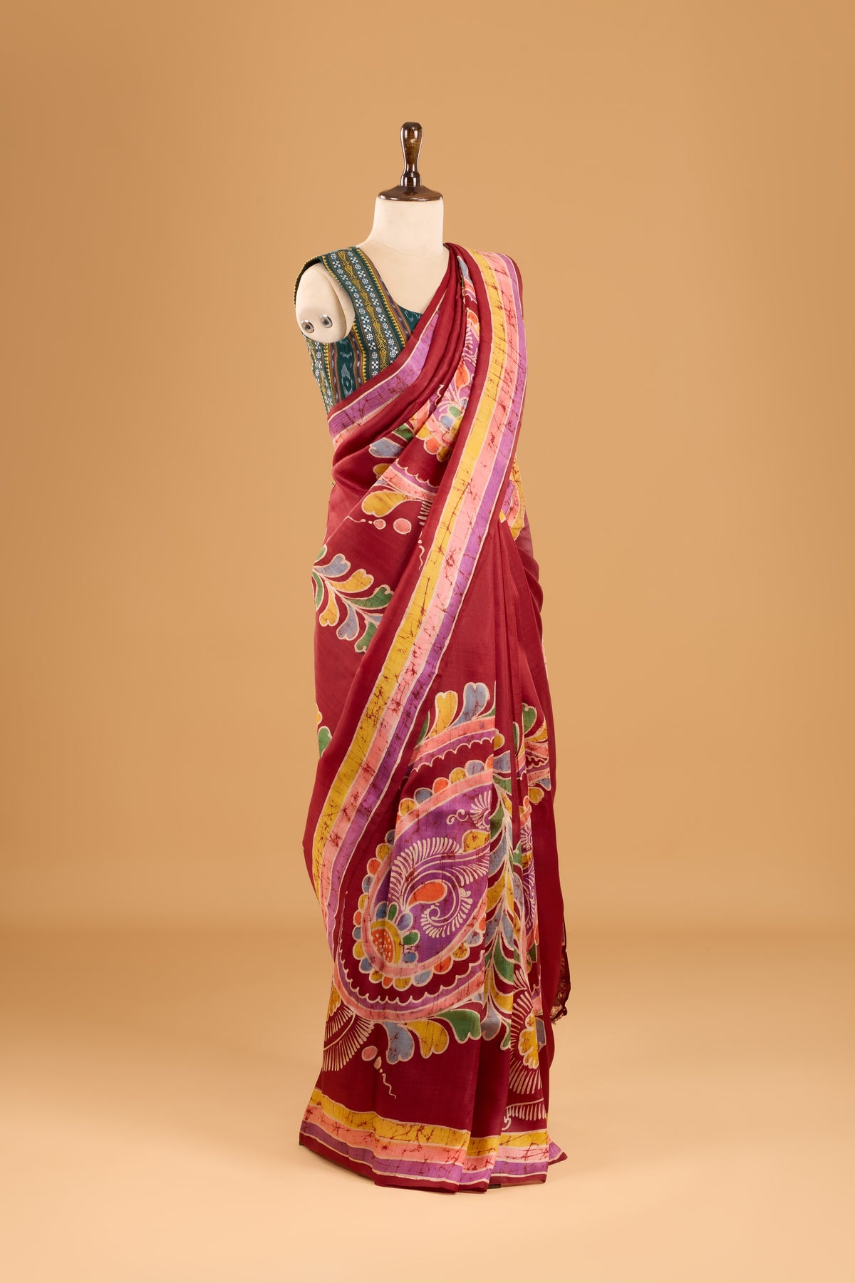 Murshidabad Pure Silk Saree With Hand Batik Print