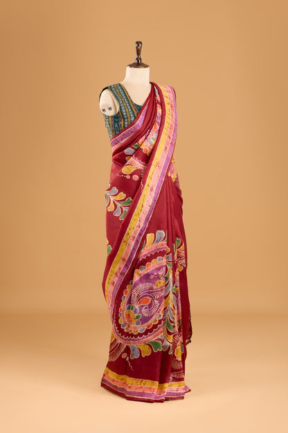 Murshidabad Pure Silk Saree With Hand Batik Print