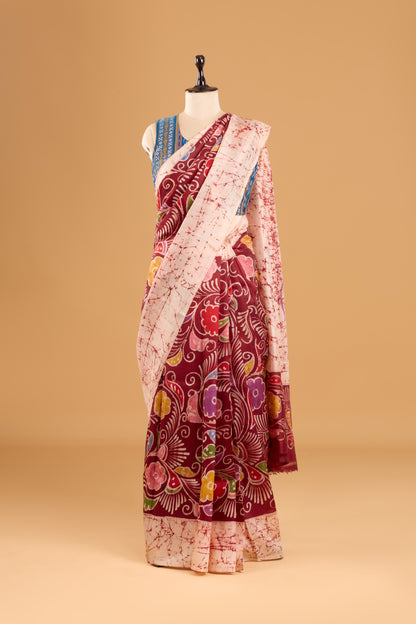 Murshidabad Pure Silk Saree With Hand Batik Print