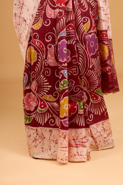 Murshidabad Pure Silk Saree With Hand Batik Print