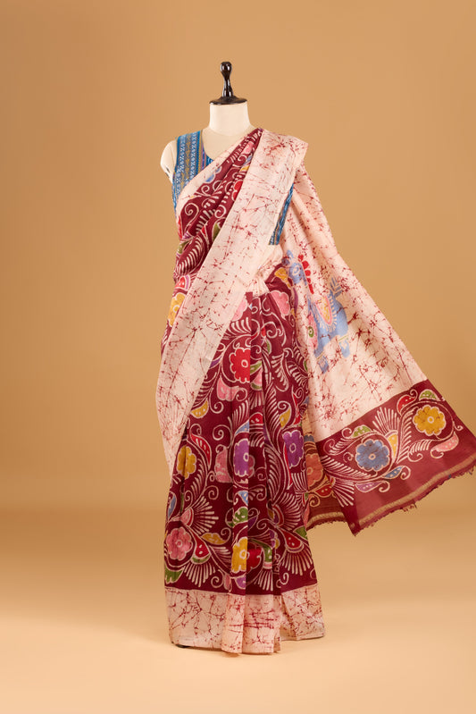 Murshidabad Pure Silk Saree With Hand Batik Print