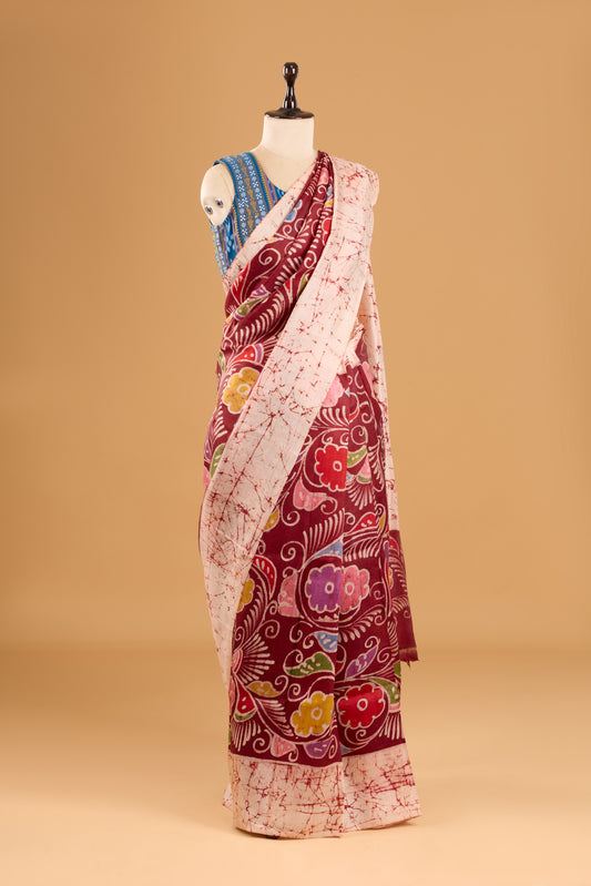 Murshidabad Pure Silk Saree With Hand Batik Print
