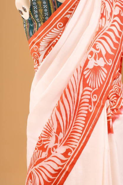Murshidabad Pure Silk Saree With Hand Batik Print