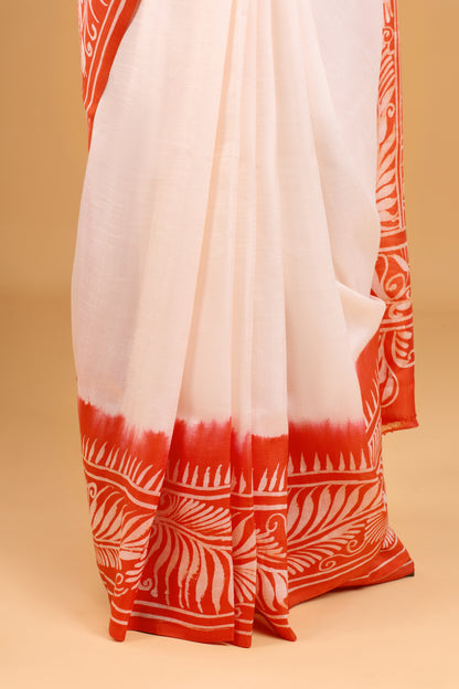 Murshidabad Pure Silk Saree With Hand Batik Print