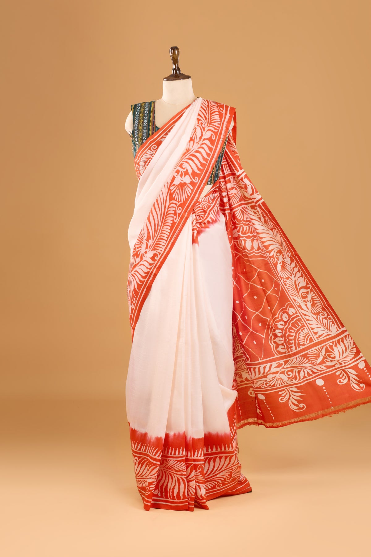 Murshidabad Pure Silk Saree With Hand Batik Print