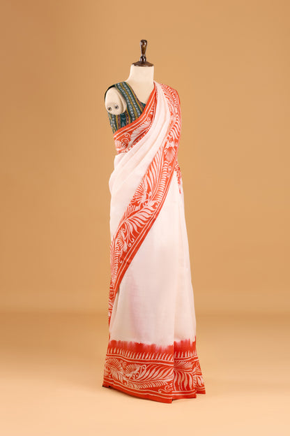 Murshidabad Pure Silk Saree With Hand Batik Print
