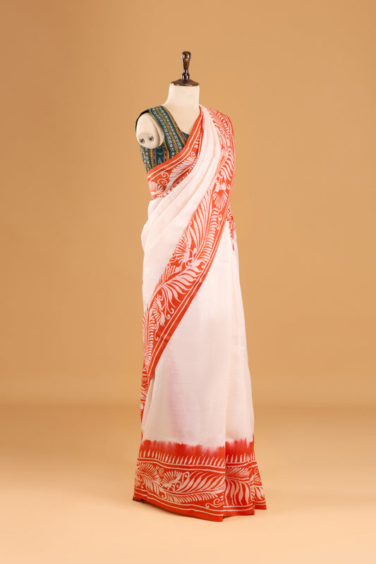 Murshidabad Pure Silk Saree With Hand Batik Print