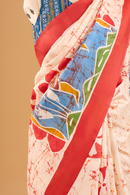 Murshidabad Pure Silk Saree Hand Batik Print