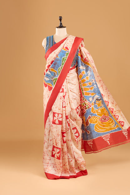 Murshidabad Pure Silk Saree Hand Batik Print