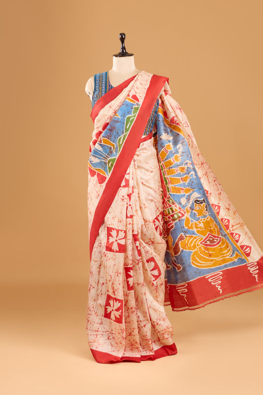 Murshidabad Pure Silk Saree Hand Batik Print