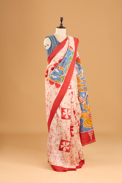 Murshidabad Pure Silk Saree Hand Batik Print