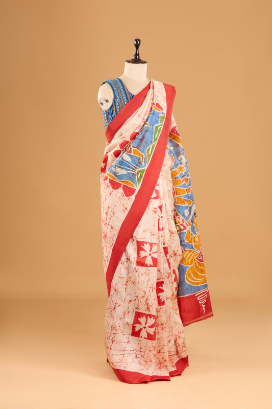 Murshidabad Pure Silk Saree Hand Batik Print