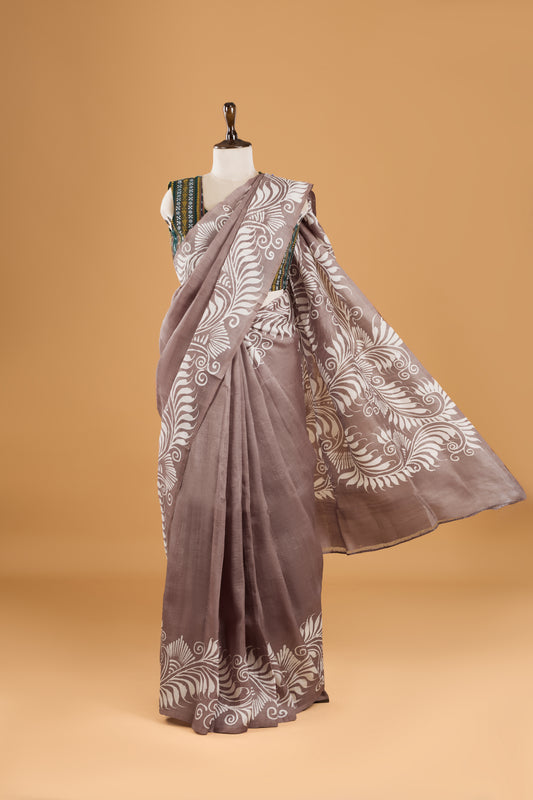 Murshidabad Pure Silk Saree With Hand Batik Print