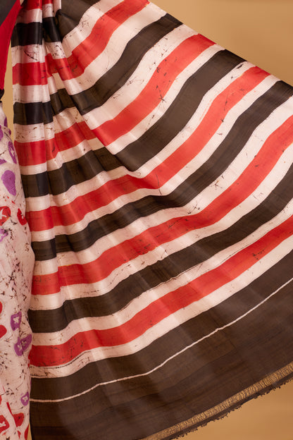 Murshidabad Pure Silk Saree With Hand Batik Print