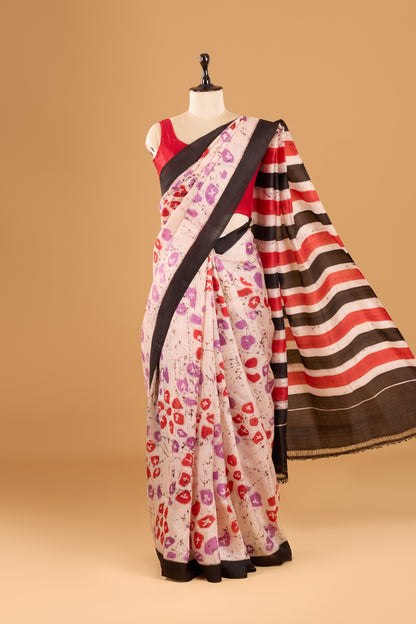Murshidabad Pure Silk Saree With Hand Batik Print