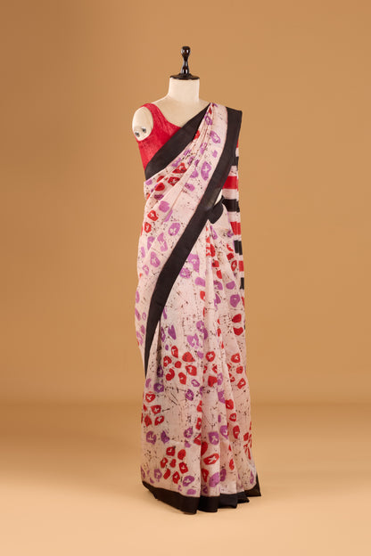 Murshidabad Pure Silk Saree With Hand Batik Print