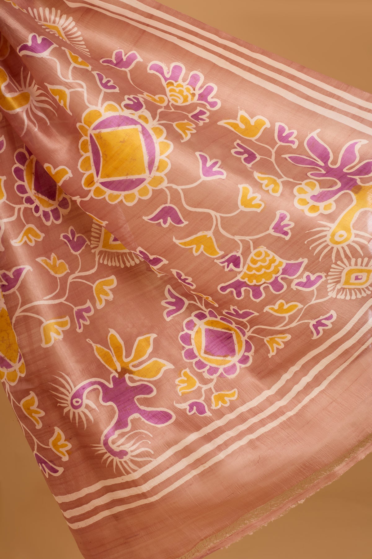 Murshidabad Pure Silk Saree With Hand Batik Print