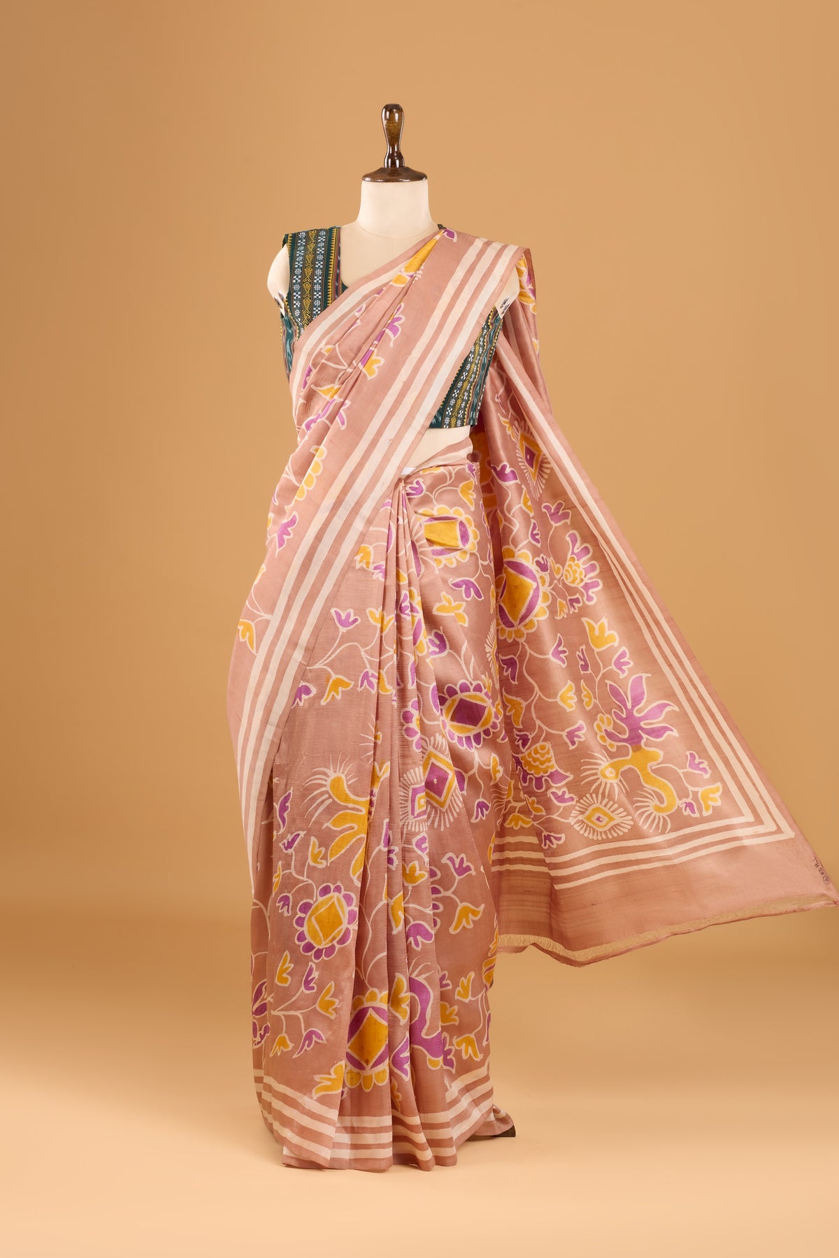 Murshidabad Pure Silk Saree With Hand Batik Print