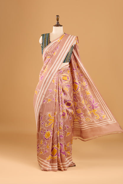 Murshidabad Pure Silk Saree With Hand Batik Print