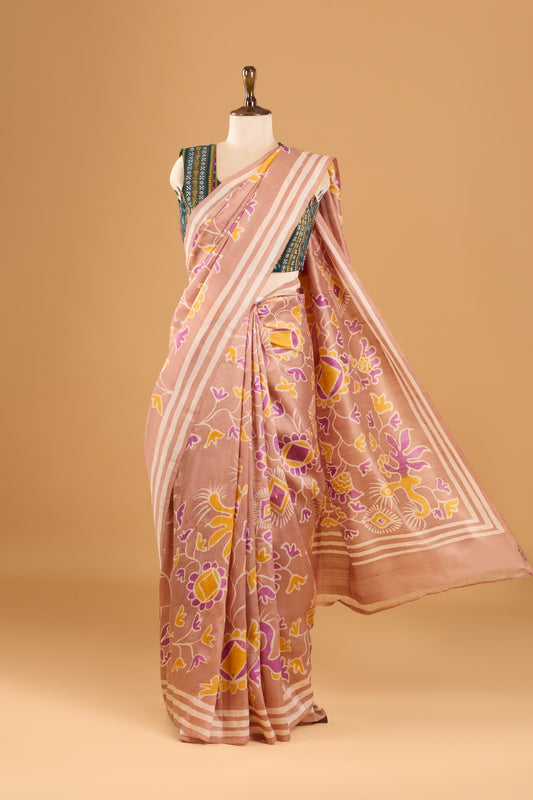Murshidabad Pure Silk Saree With Hand Batik Print