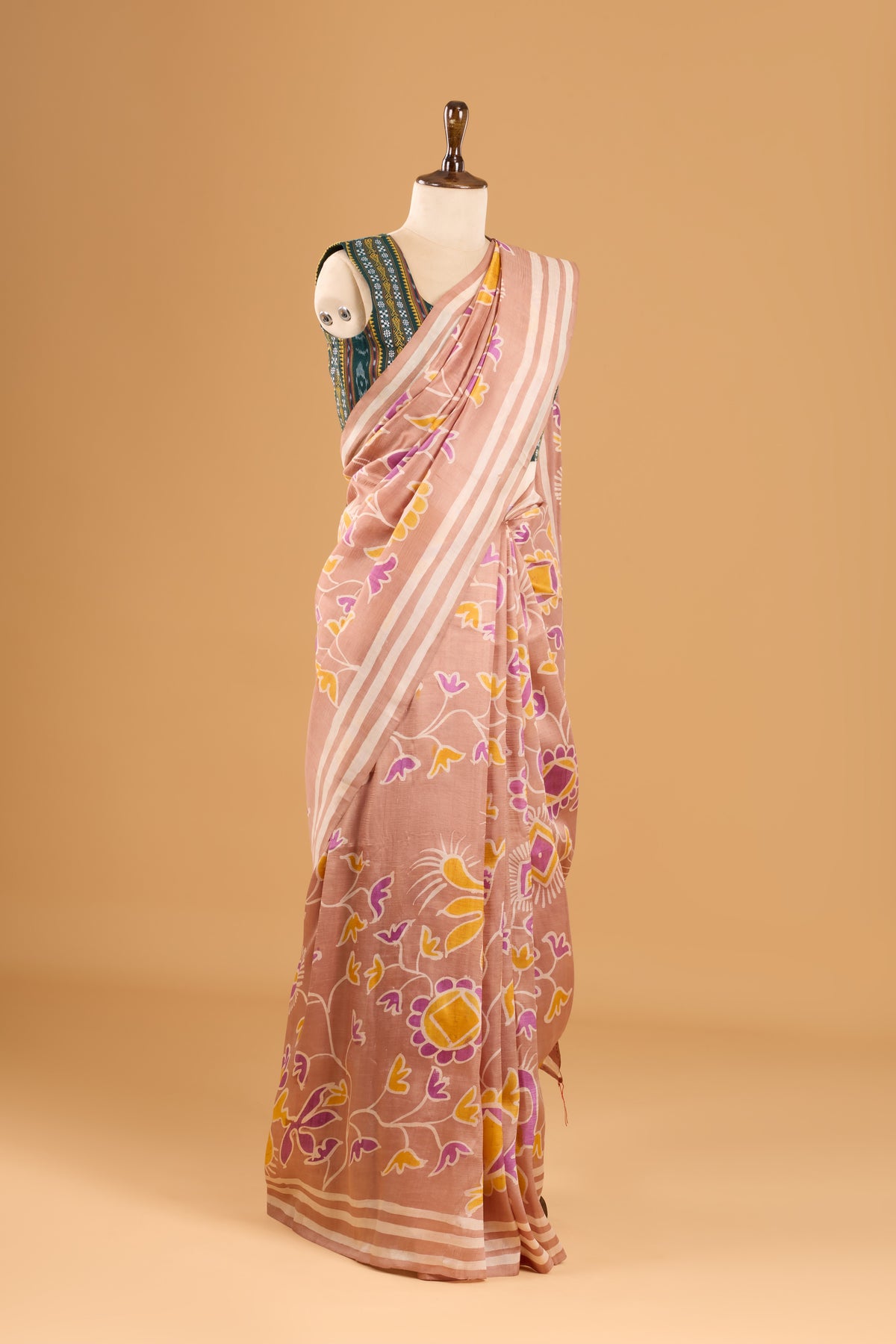 Murshidabad Pure Silk Saree With Hand Batik Print