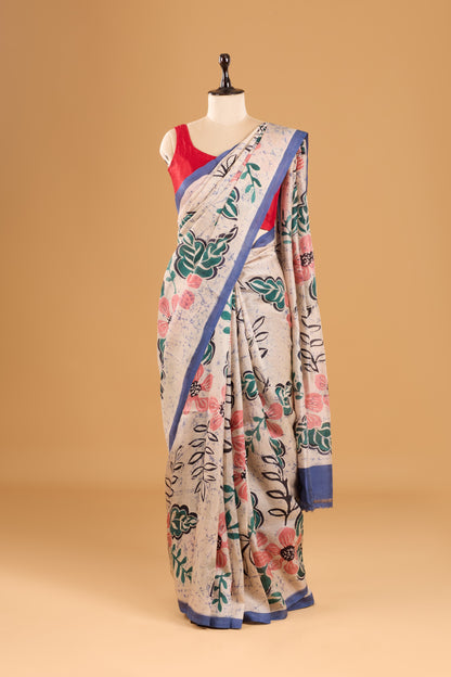 Murshidabad Pure Silk Saree With Hand Batik Print