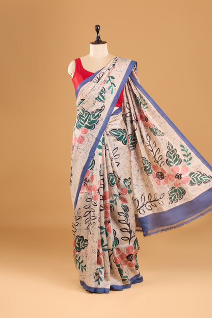 Murshidabad Pure Silk Saree With Hand Batik Print