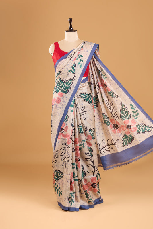 Murshidabad Pure Silk Saree With Hand Batik Print