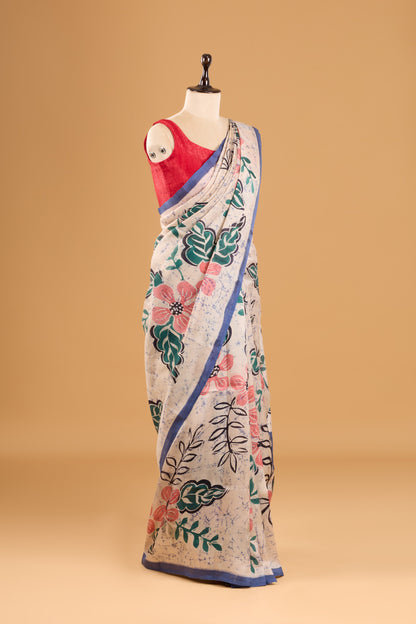Murshidabad Pure Silk Saree With Hand Batik Print