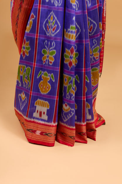 Nabakothi Khandua Silk Saree: Royal Blue