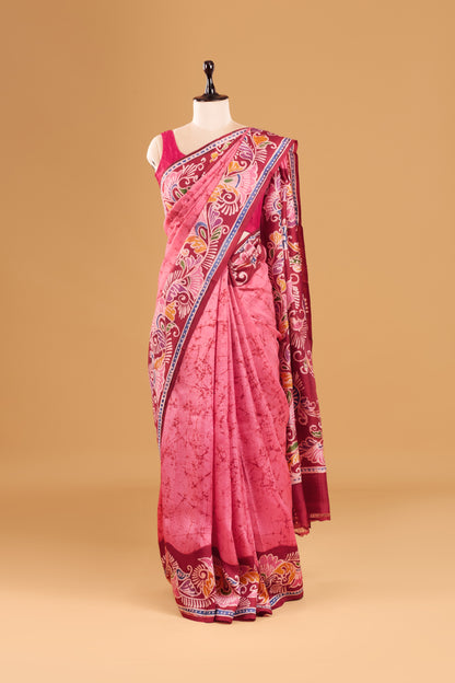 Murshidabad Pure Silk Saree With Hand Batik Print