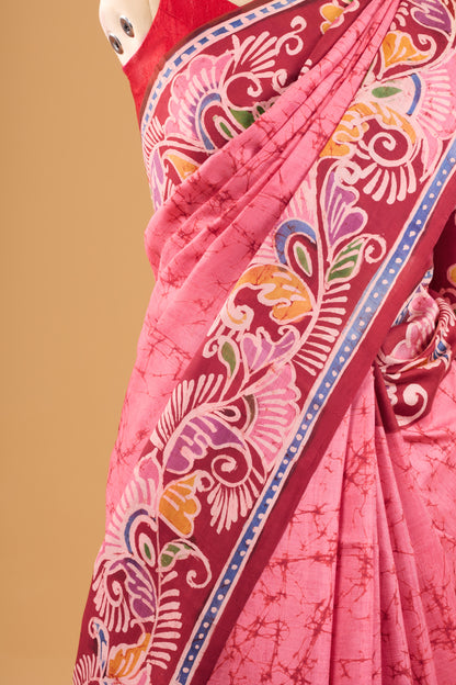 Murshidabad Pure Silk Saree With Hand Batik Print