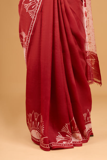 Murshidabad Pure Silk Saree With Hand Batik Print