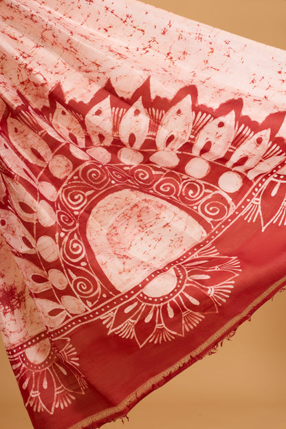 Murshidabad Pure Silk Saree With Hand Batik Print