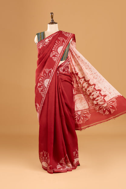 Murshidabad Pure Silk Saree With Hand Batik Print