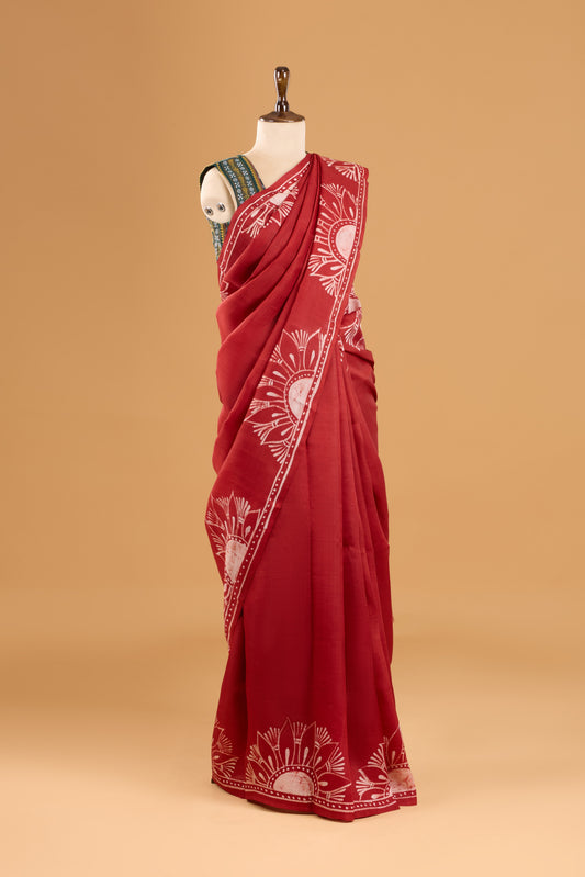 Murshidabad Pure Silk Saree With Hand Batik Print