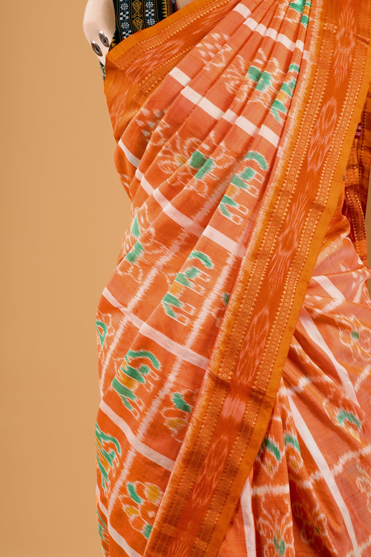 Nabakothi Khandua Pure Silk Saree- Shot Orange