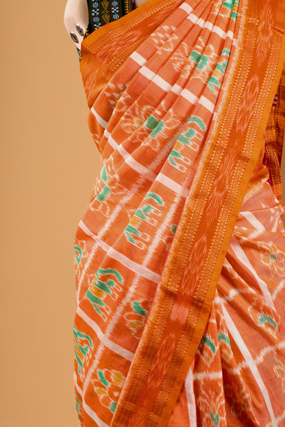 Nabakothi Khandua Pure Silk Saree- Shot Orange