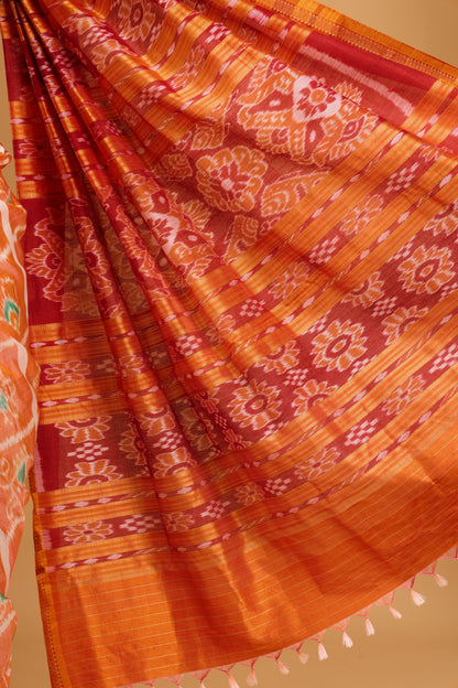 Nabakothi Khandua Pure Silk Saree- Shot Orange