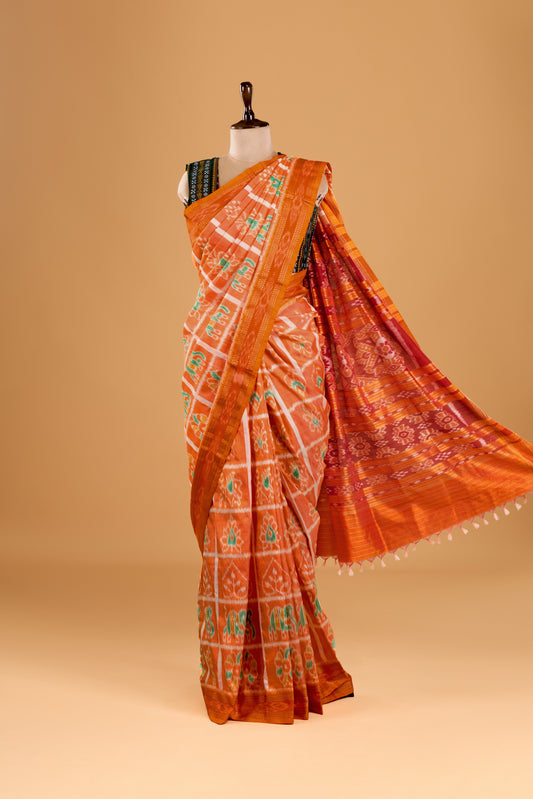 Nabakothi Khandua Pure Silk Saree- Shot Orange