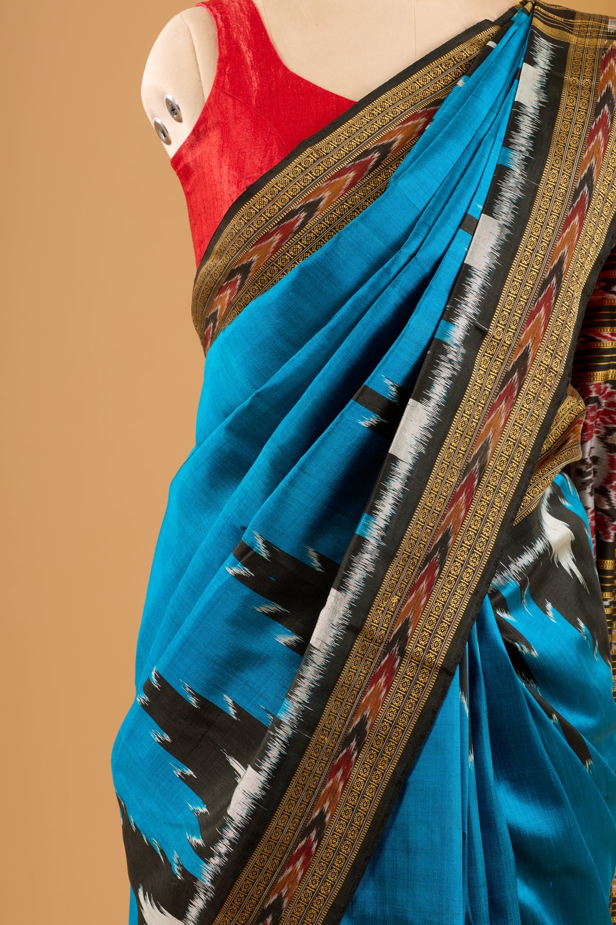 Phoda Kumbha Khandua Ikkat Silk Saree - Blue & Black