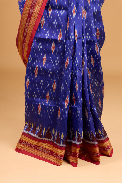 Exclusive Odisha Ikkat Khandua Silk Saree - Deep Blue