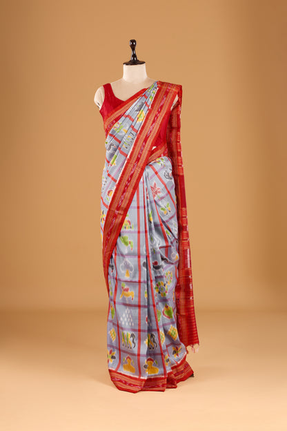 Nabakothi Khandua Silk Saree: Periwinkle Blue