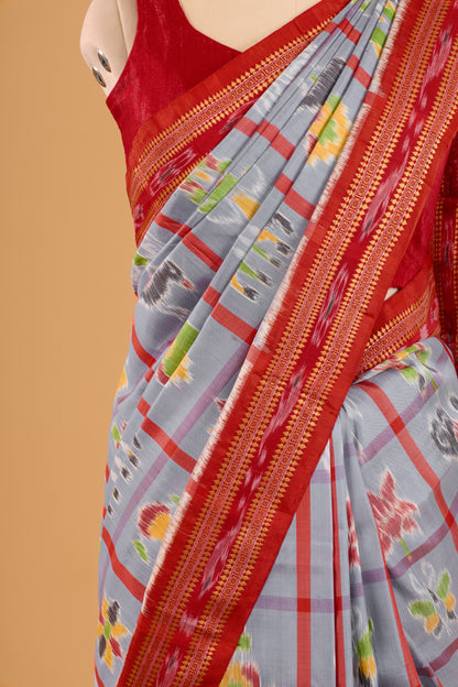 Nabakothi Khandua Silk Saree: Periwinkle Blue