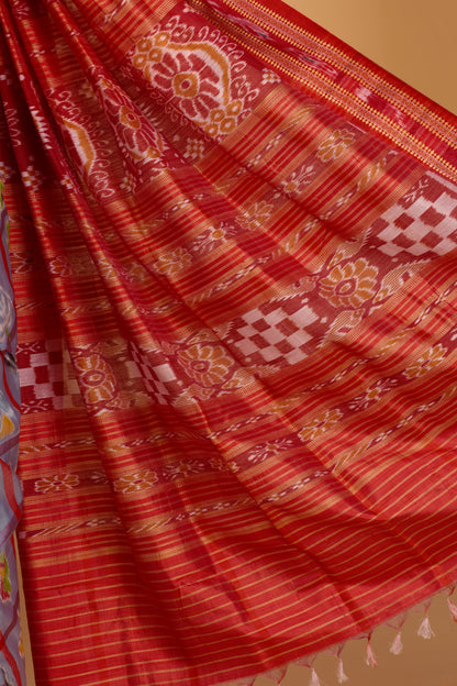 Nabakothi Khandua Silk Saree: Periwinkle Blue