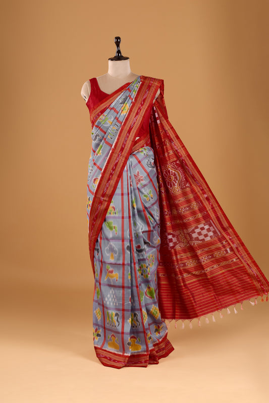 Nabakothi Khandua Silk Saree: Periwinkle Blue