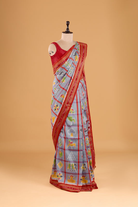 Nabakothi Khandua Silk Saree: Periwinkle Blue