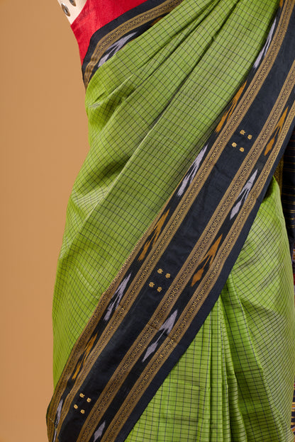 Odisha Ikkat Nuapatna Silk Saree -Olive