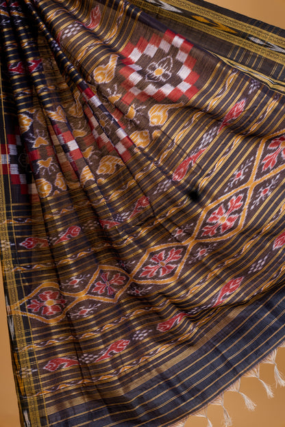 Odisha Ikkat Nuapatna Silk Saree -Olive