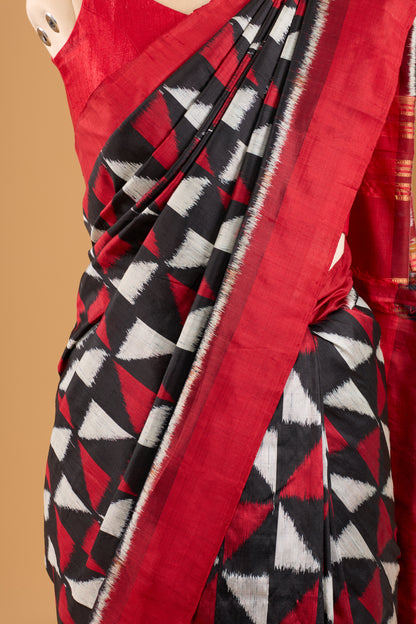 Exclusive Odisha Ikkat Khandua Silk Saree - Red & Black